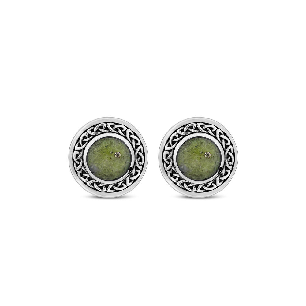 Silver Connemara Marble Celtic Knot Stud Earrings image number 0