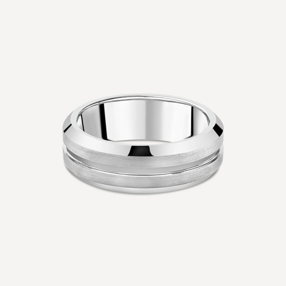 Tungsten Matte Center Groove Polished Edge 7mm Men's Ring image number 2