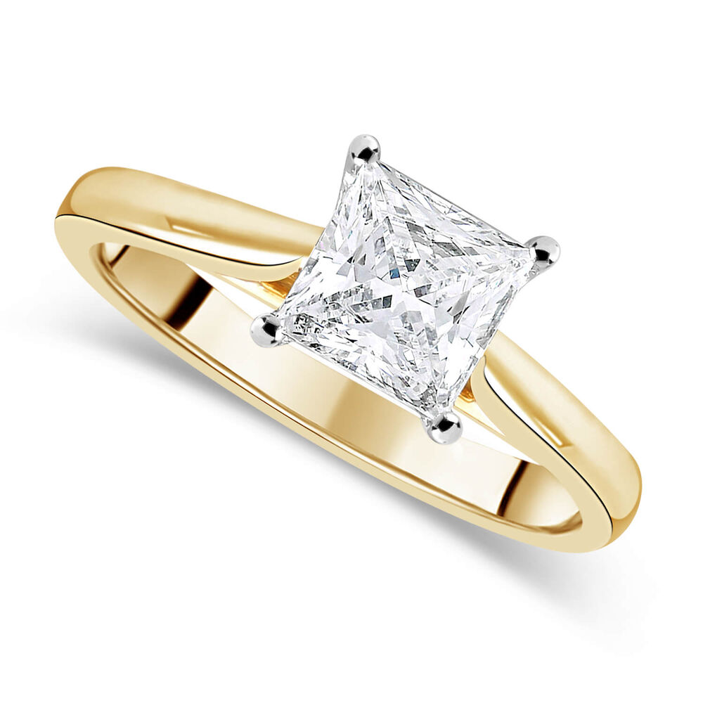 18ct Yellow Gold 1.00ct Princess Diamond Orchid Setting Ring image number 0