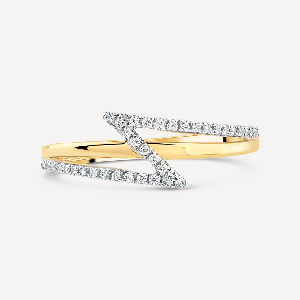 9ct Yellow Gold Diamond Lightning Bolt Shaped Ring image number 1