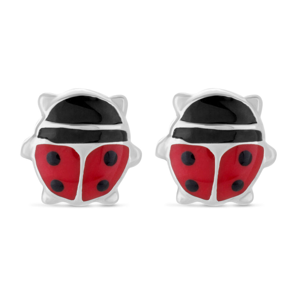 Little Treasure Sterling Silver Red Enamel Ladybird Stud Earrings