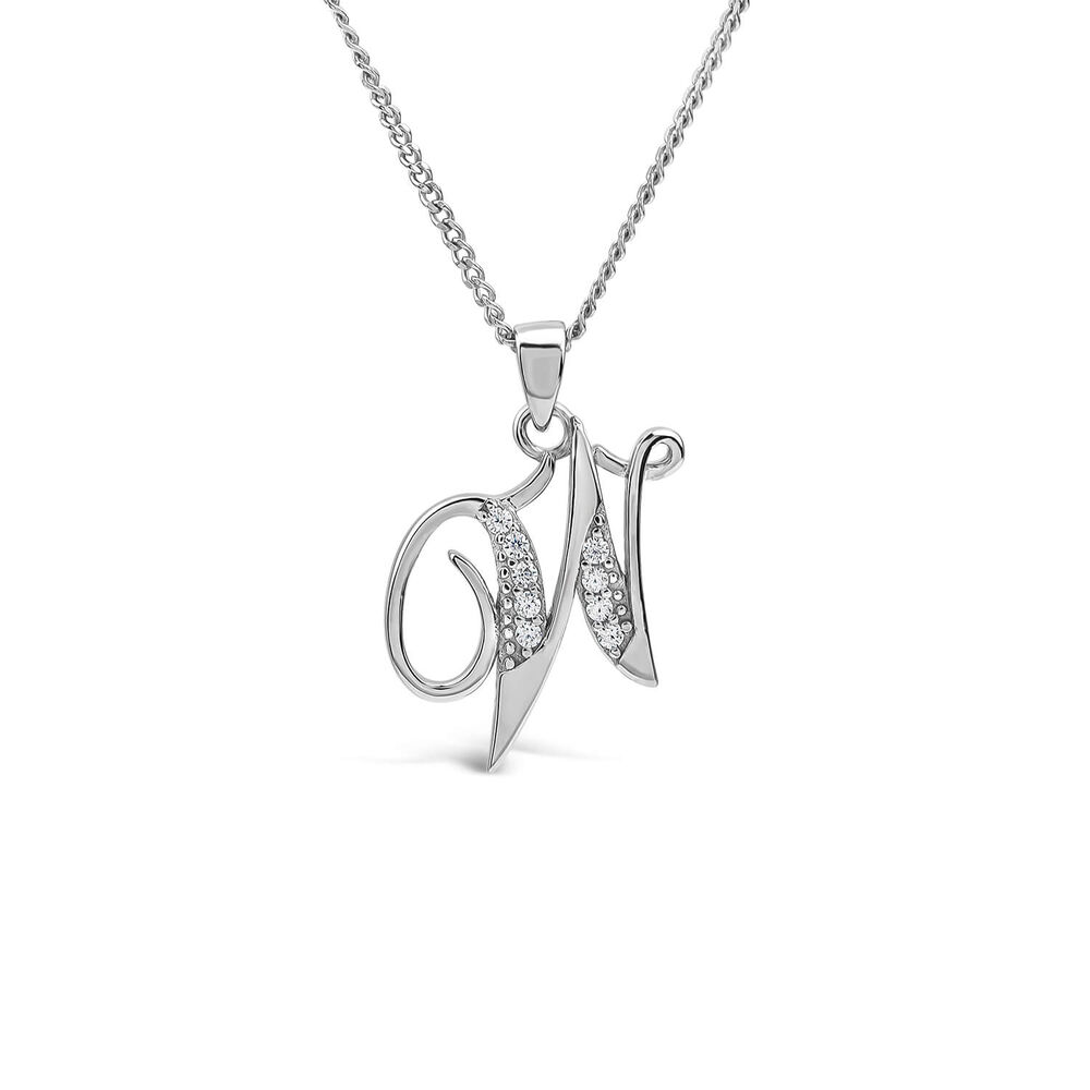 Sterling Silver Script Cubic Zirconia Initial W Pendant image number 0