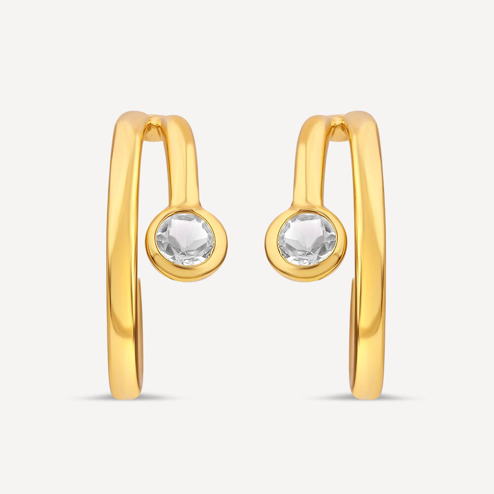 Yellow Gold Plated Sterling Silver Cubic Zirconia Open Double Hoop Earrings