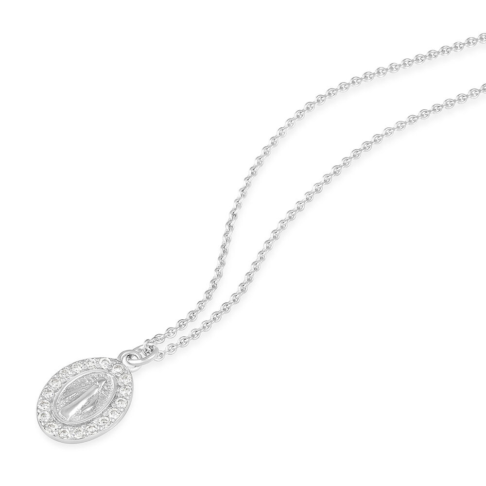 Sterling Silver Cubic Zirconia Miraculous Medal Necklace (Chain Included) image number 2