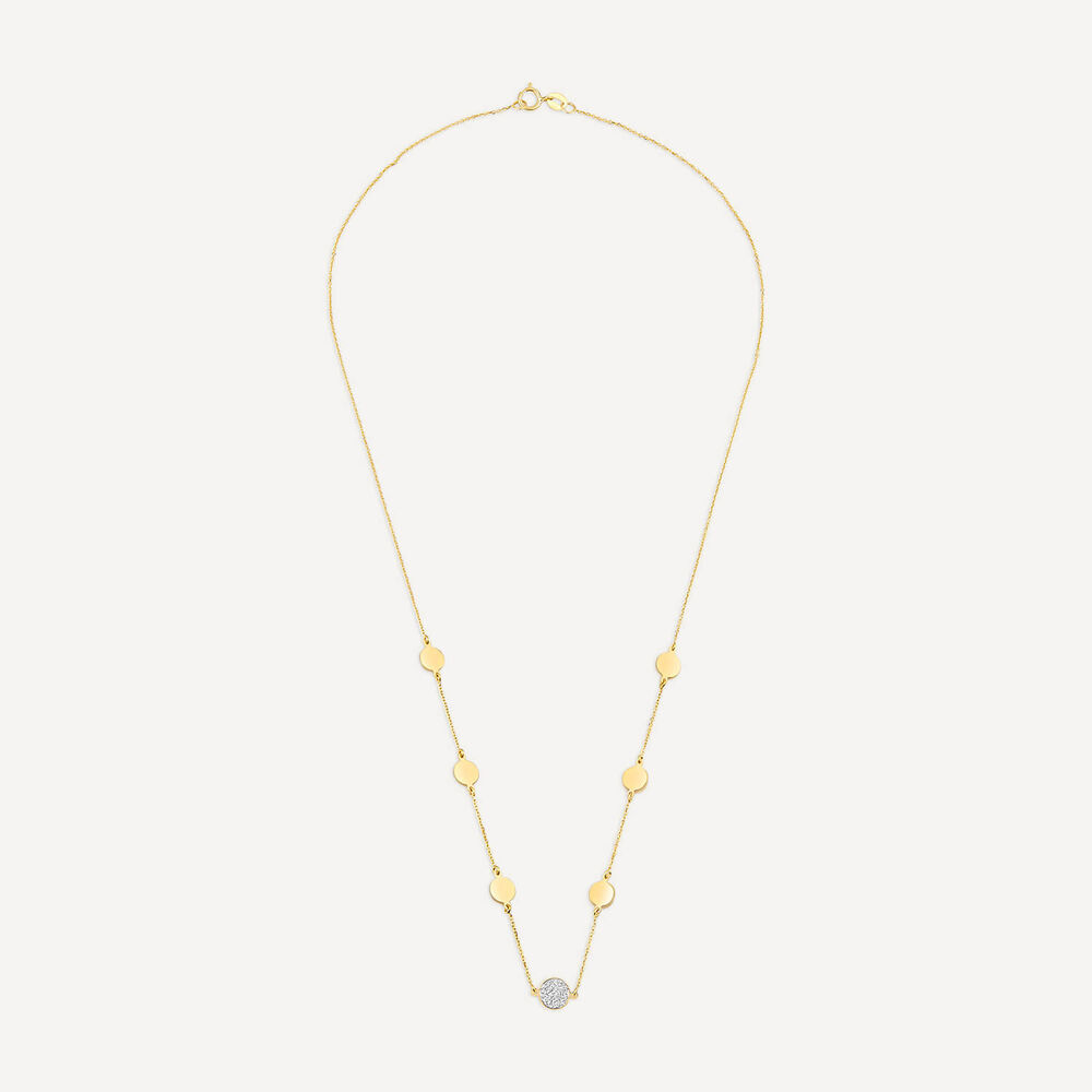 9ct Yellow Gold Glitter & Polished Round Disc Chain Necklet image number 2