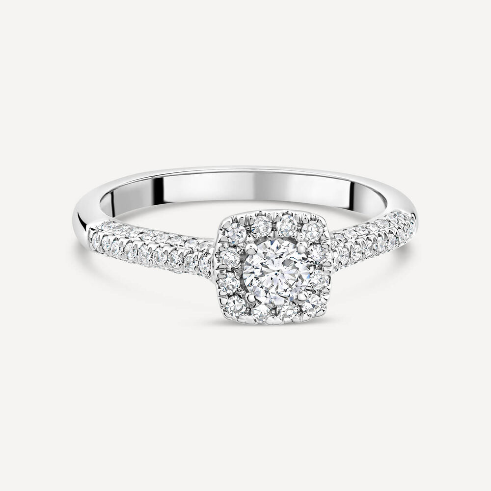 18ct White Gold 0.50ct Round Brilliant Centre Square Cluster & Shoulders Diamond Ring image number 2