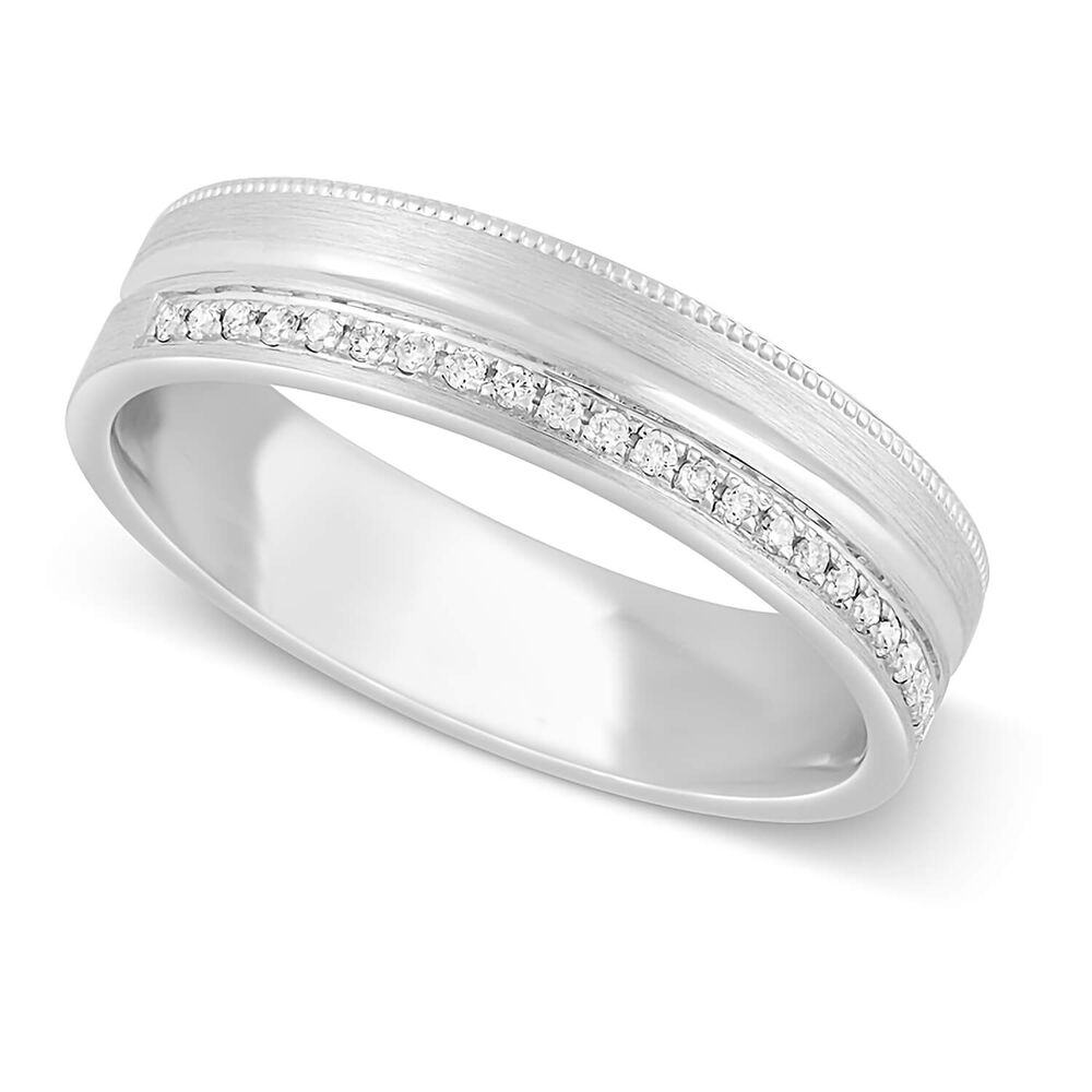 Men's 9ct White Gold Diamond-set 5mm Wedding Ring