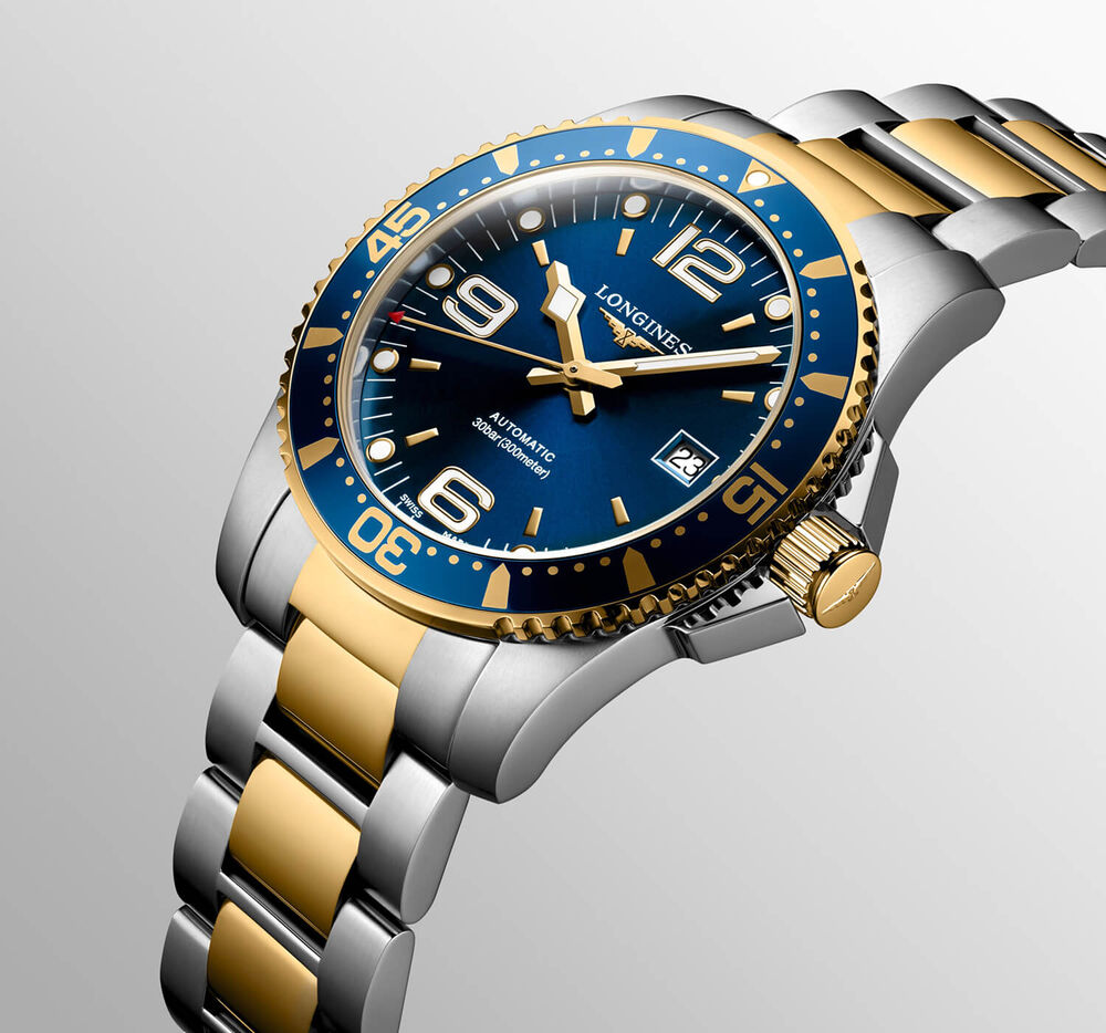 Longines HydroConquest 41mm Blue Dial Yellow Gold PVD & Steel Bracelet Watch image number 1