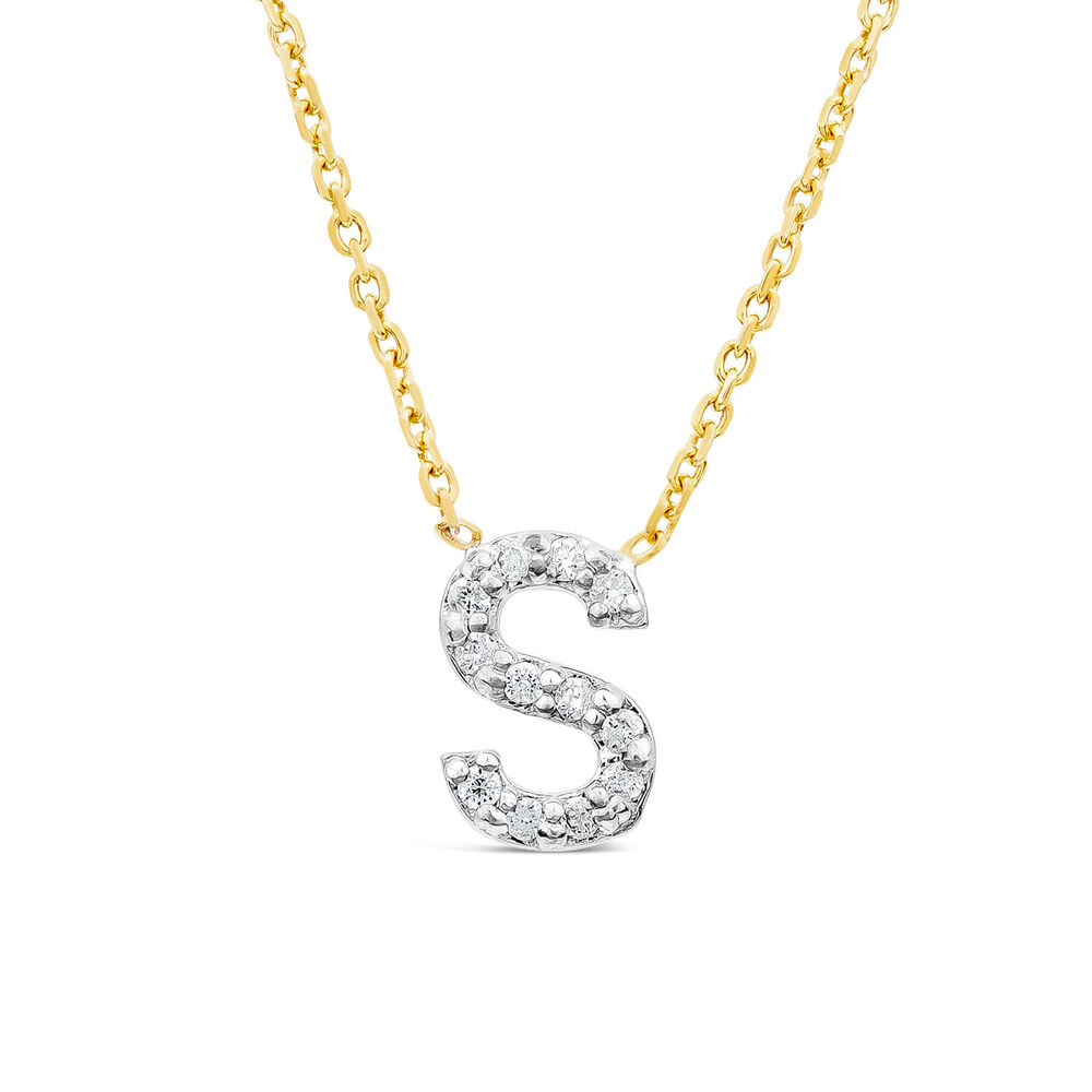 9ct Yellow Gold Petite 0.048ct Diamond Initial "S" Necklet image number 0