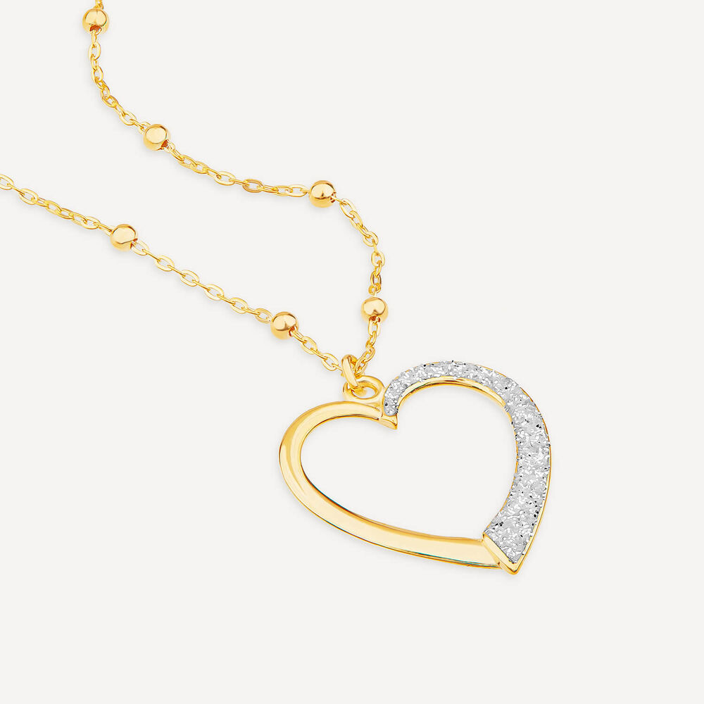 9ct Yellow Gold Half Glitter & & Polished Heart Bead Chain Necklet image number 3