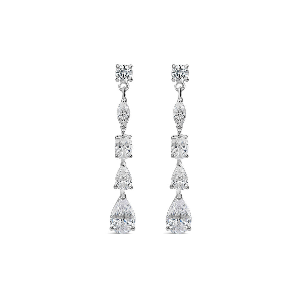 Silver 5 Stone Cubic Zirconia Pear & Marquise & Oval Drop Earrings
