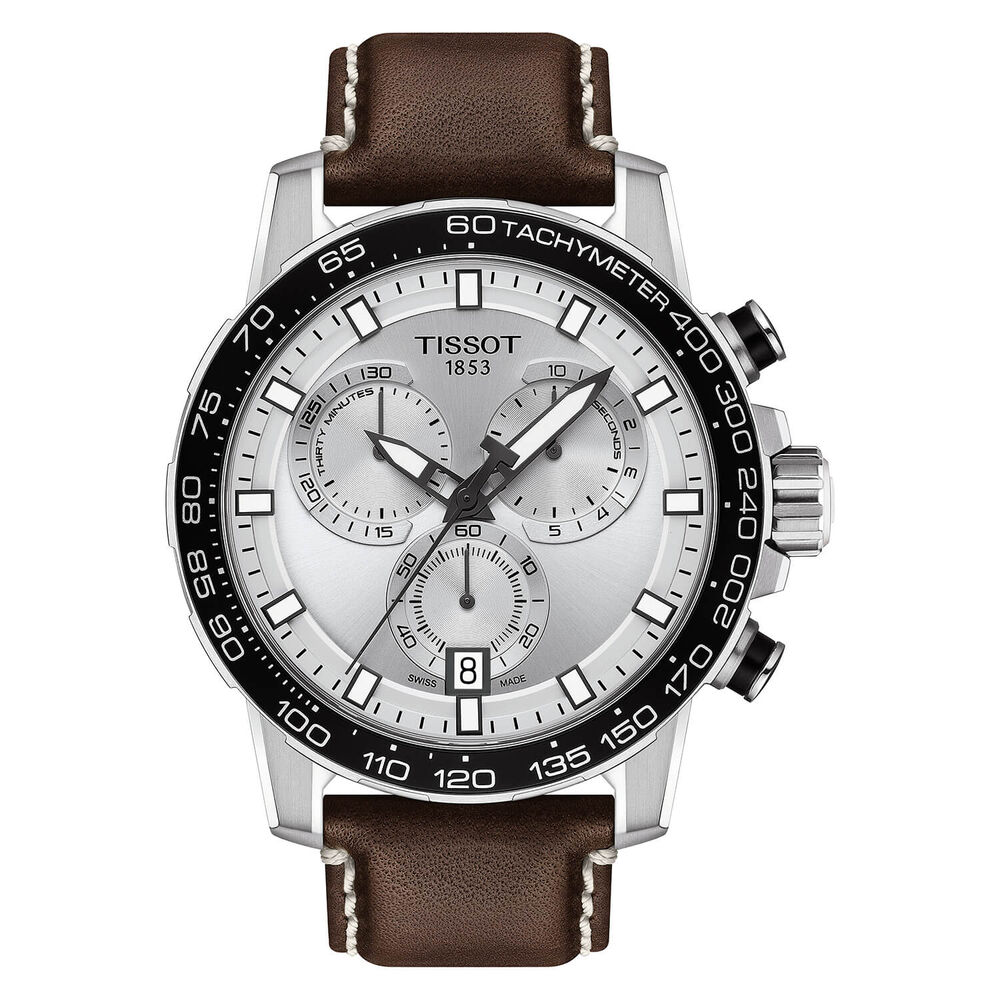 Pre-Owned Tissot Supersport 45.5mm Silver Dial Brown Leather Strap Watch
