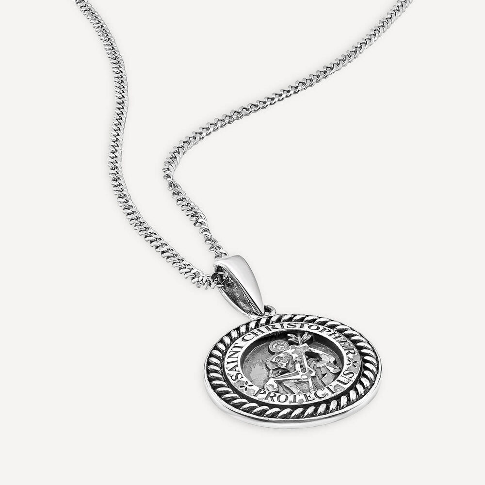 Silver Oxidised St.Christopher Medal Pendant image number 3