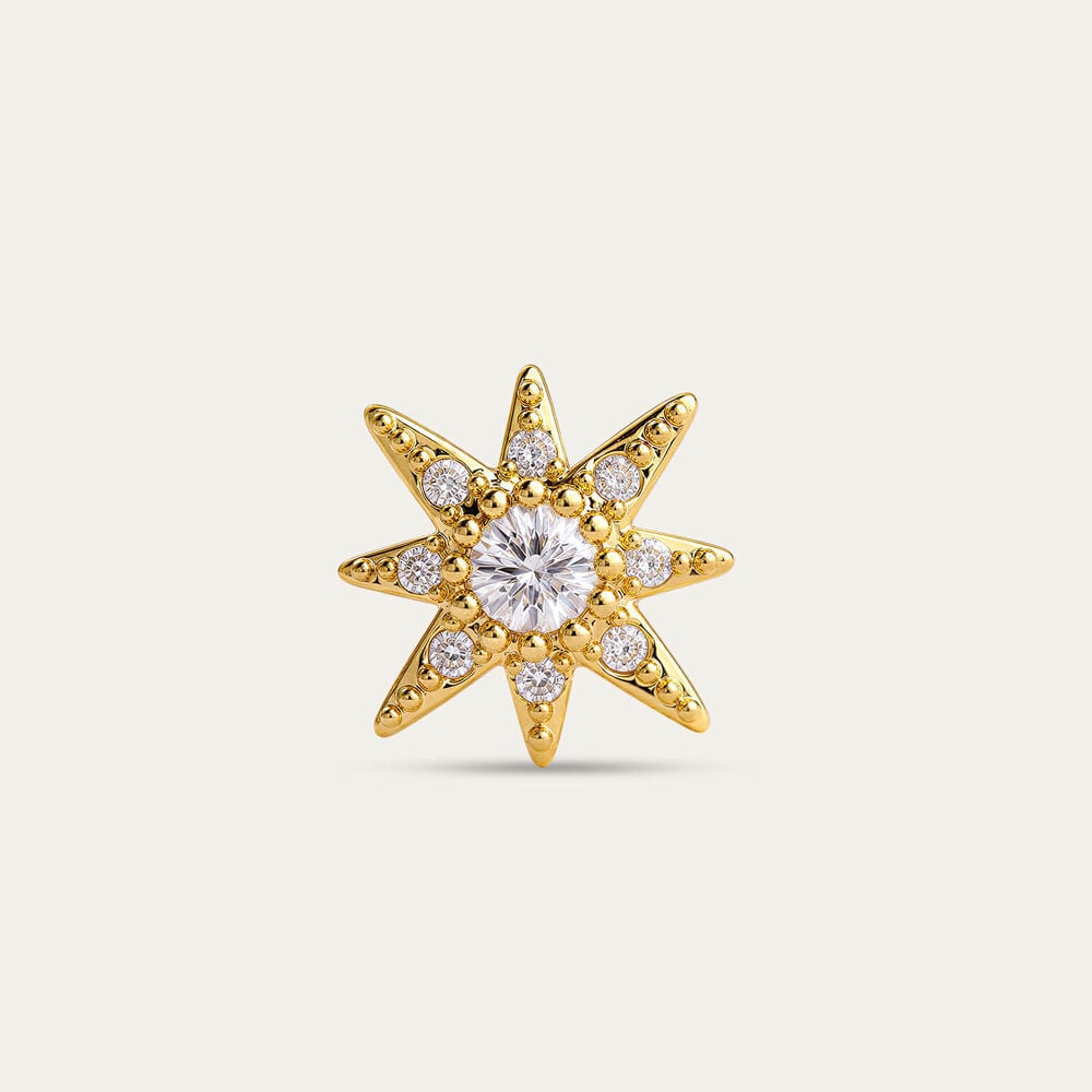 Yellow Gold Plated Sterling Silver Cubic Zirconia Star Single Stud Earring