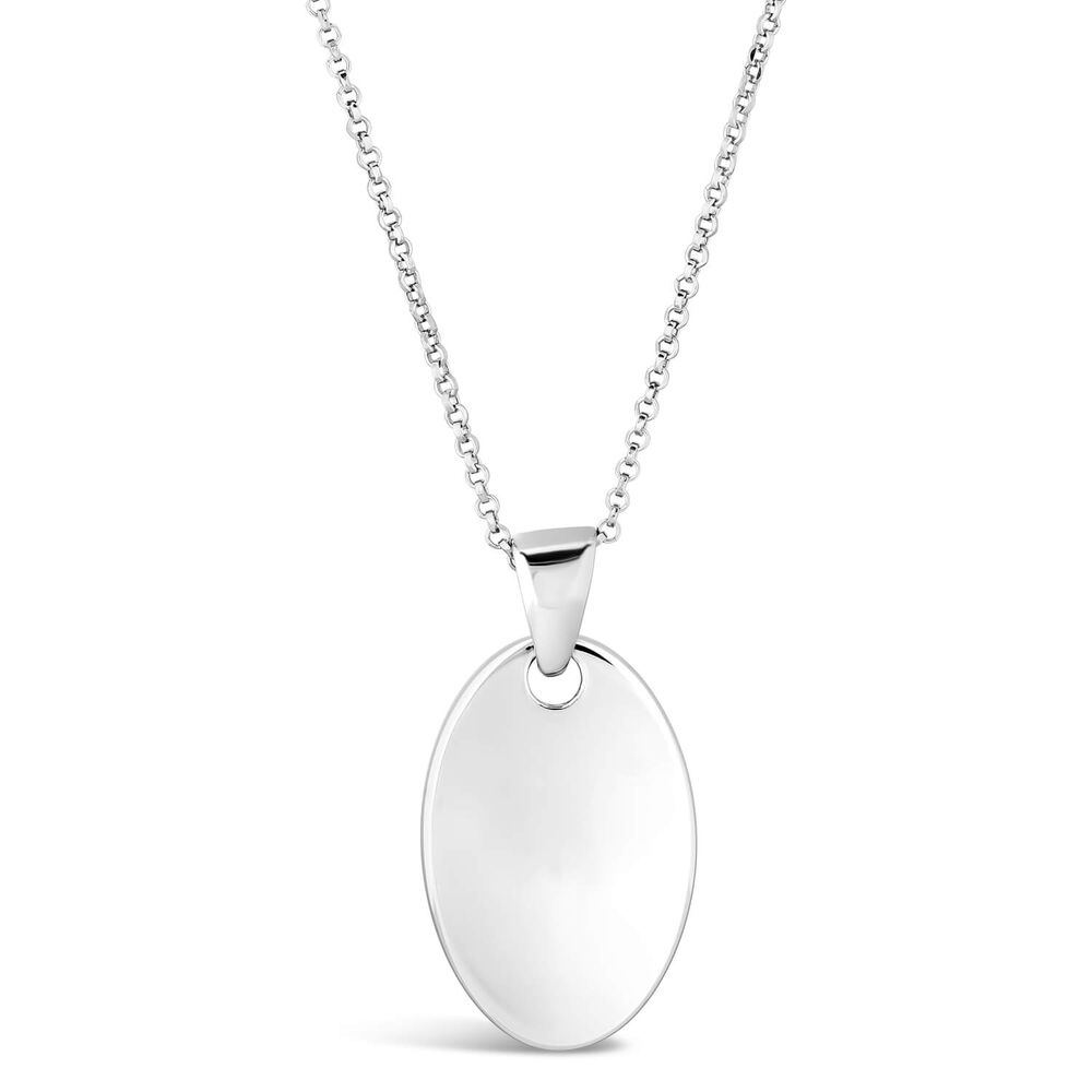 Sterling Silver Plain Oval Disc Pendant Necklace (Chain Included) image number 0