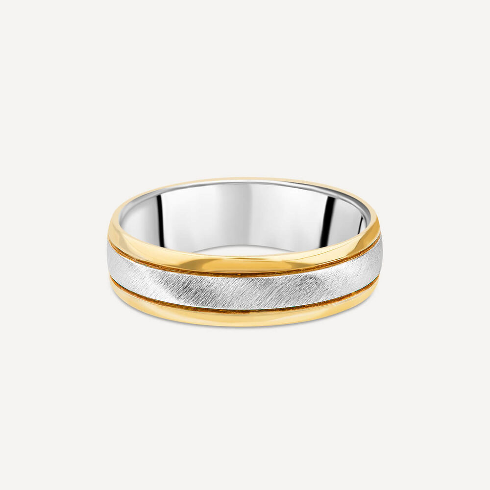 9ct Yellow Gold Silver 6mm Matte Polished Men's Wedding Ring image number 2