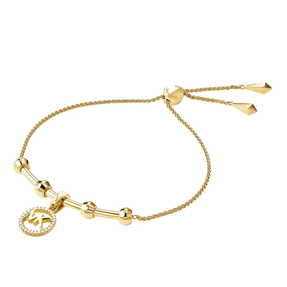 Michael Kors Custom Yellow Gold Plated Logo Slider Bracelet
