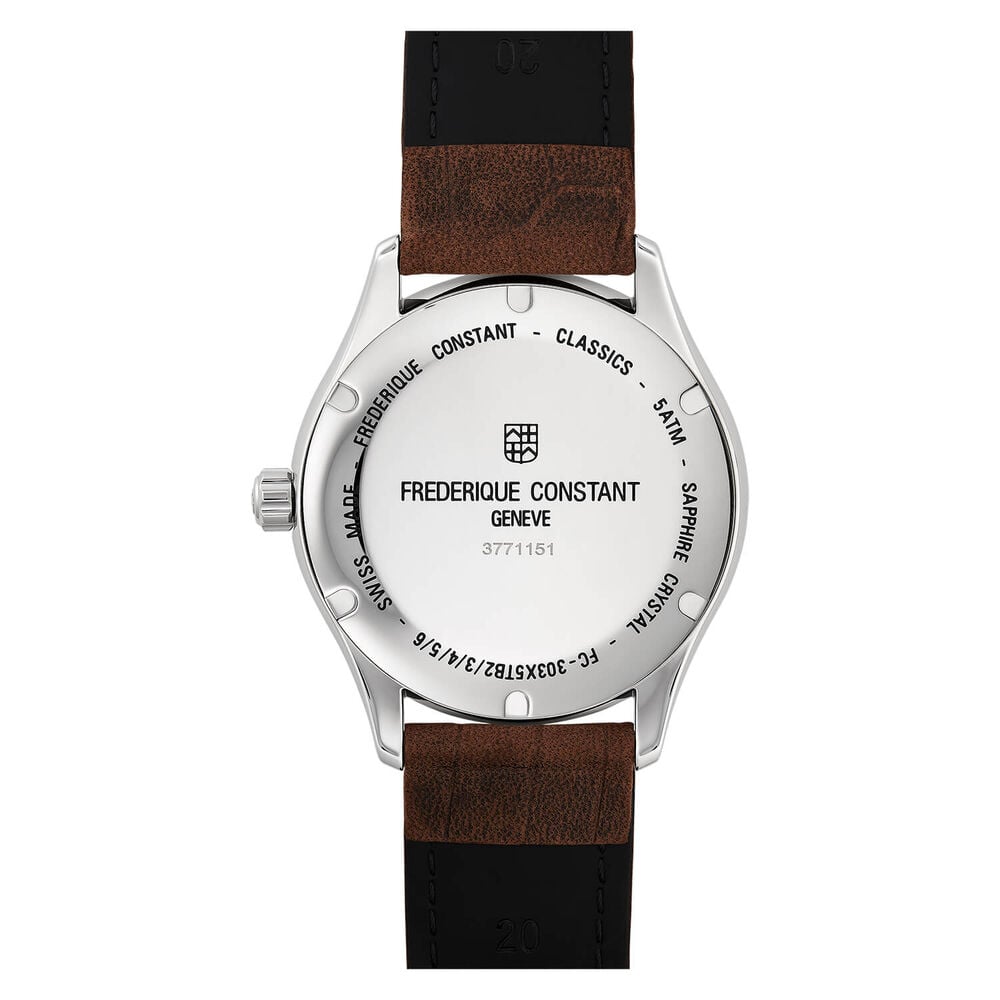 Frederique Constant Index Automatic Silver Dial Steel Case Brown Strap Watch image number 2