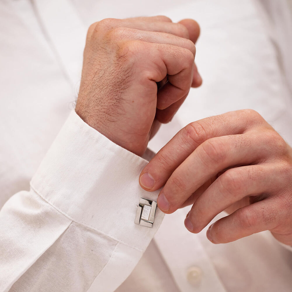 Gents Silver-Plated Mother of Pearl Cufflinks image number 3