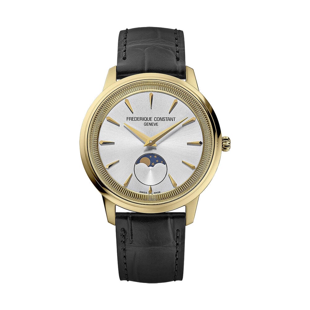 Frederique Constant Classics Moneta Moonphase 37mm Silver Dial Dark Brown Leather Strap Watch