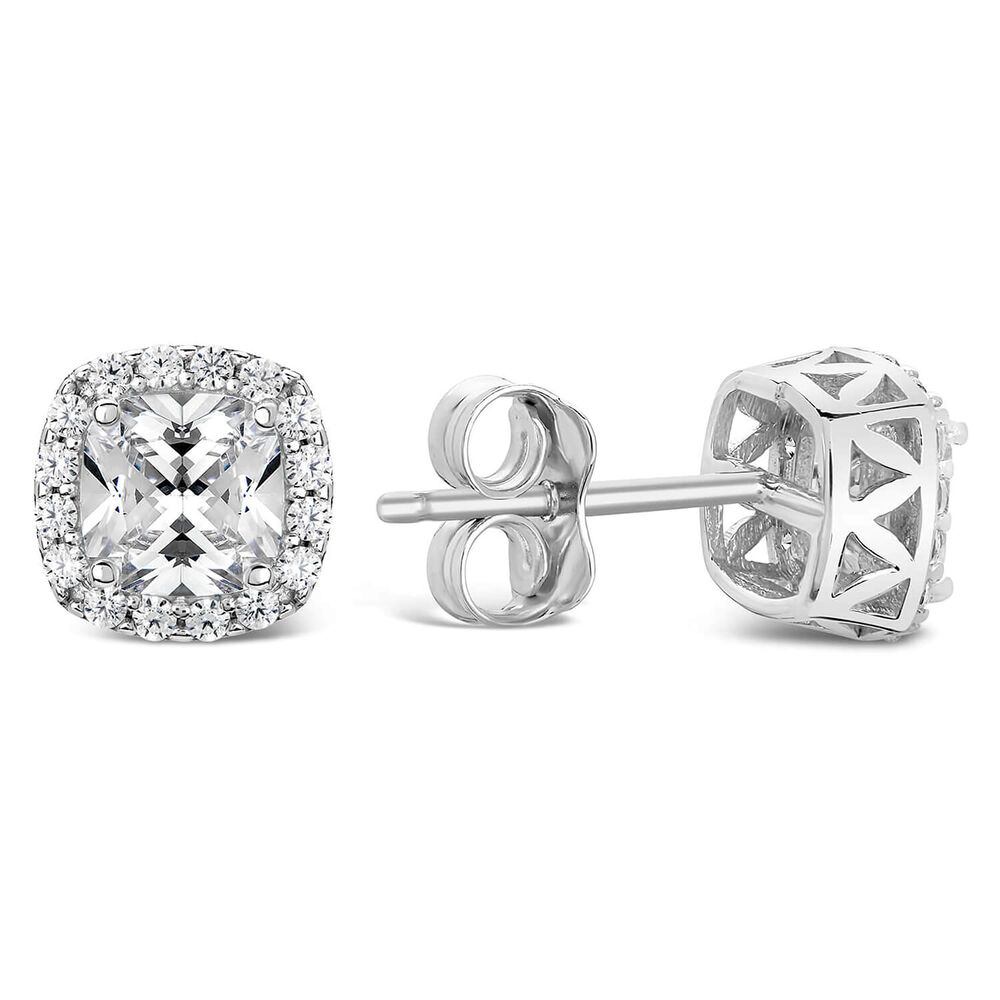 9ct White Gold Cubic Zirconia Square Halo Stud Earrings image number 2