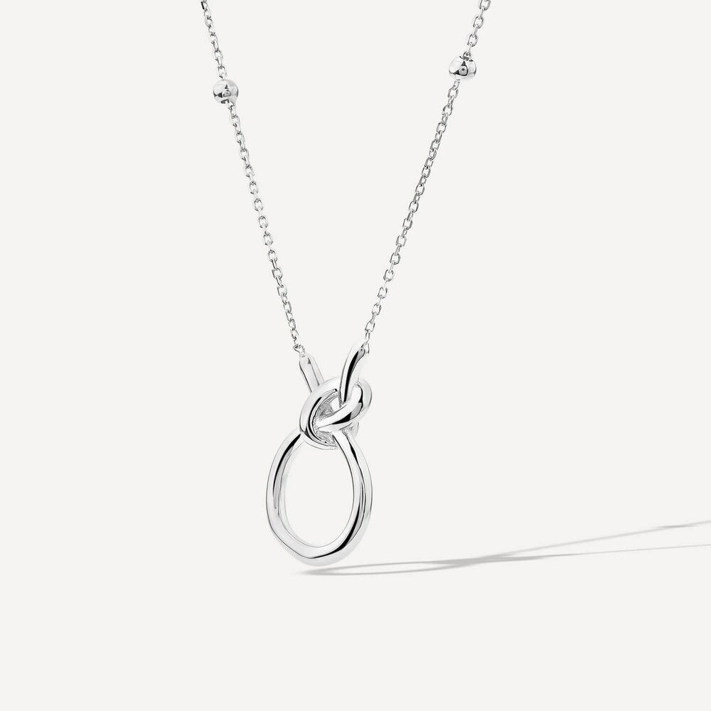 9ct White Gold Open Knot Bead Chain Necklet image number 1