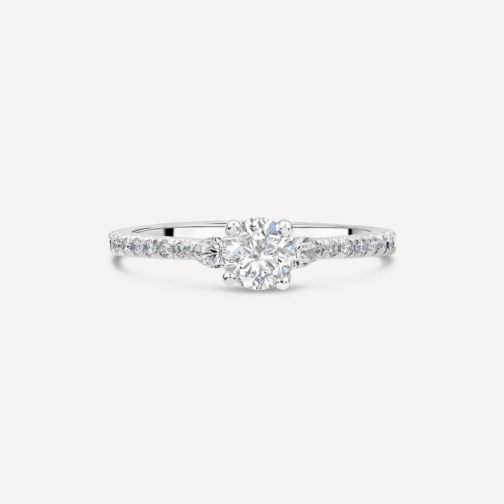 Northern Star 0.75ct Diamond Round Brilliant Small Pear Sides & Shoulders Platinum Ring