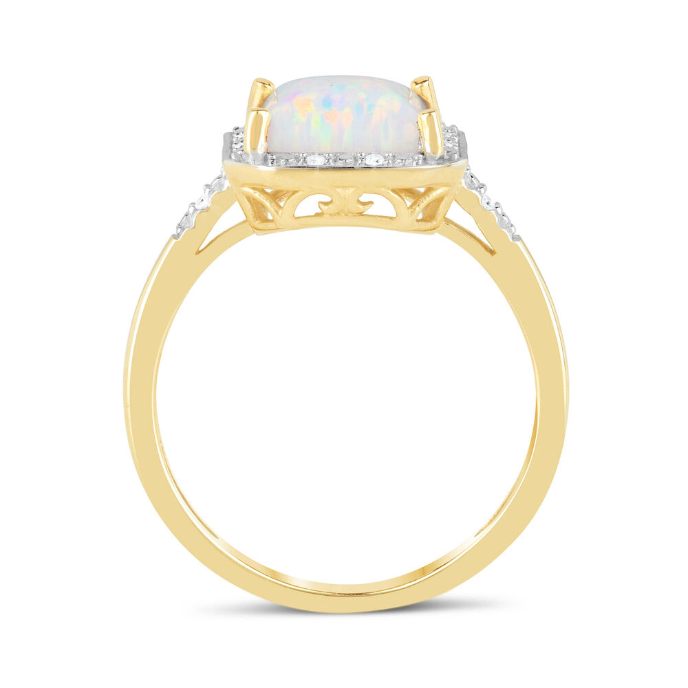 9ct Yellow Gold 0.028ct Diamond and Square Opal Ring image number 2