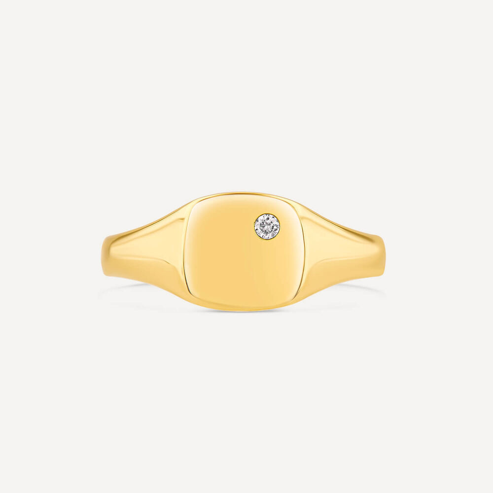 9ct Yellow Gold Square Diamond Set Signet Ring