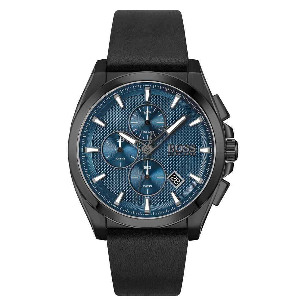 BOSS Grandmaster Lux 46mm Blue Dial Black PVD Case Black Rubber Strap Watch