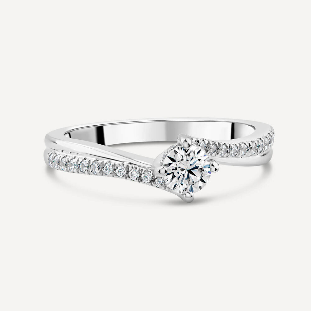 18ct White Gold 0.50ct Diamond NSEW Solitaire Twisted Pave Shoulders Ring image number 2