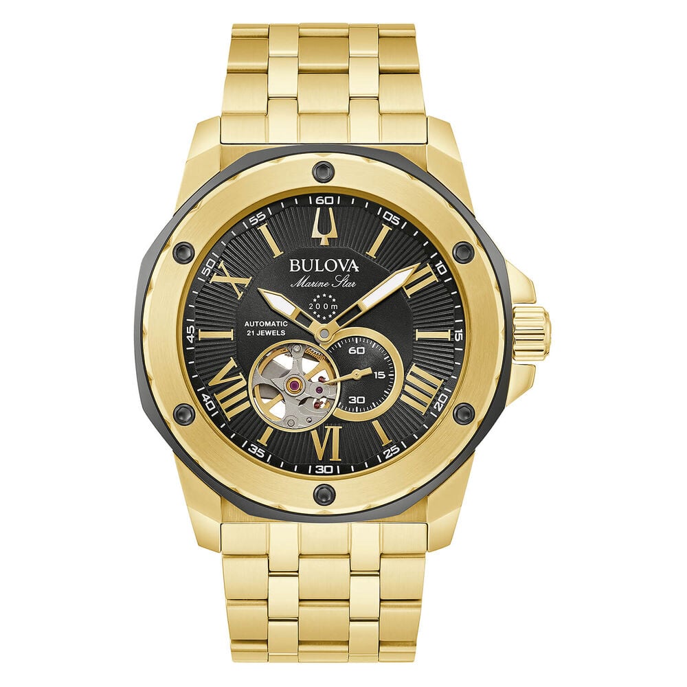 Bulova Men's 45mm Marine Star Black Dial Yellow Gold PVD Watch
