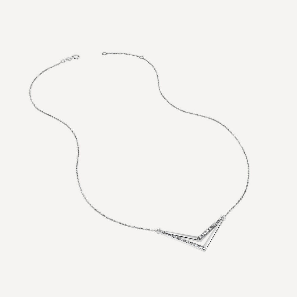9ct White Gold Diamond Set Double V Necklet image number 2
