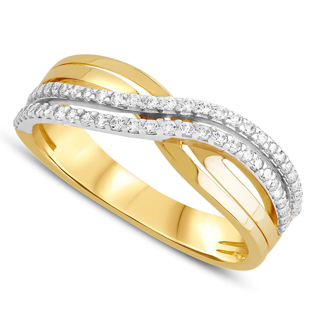 9ct Yellow&White Gold Two Row Cubic Zirconia Ring image number 0