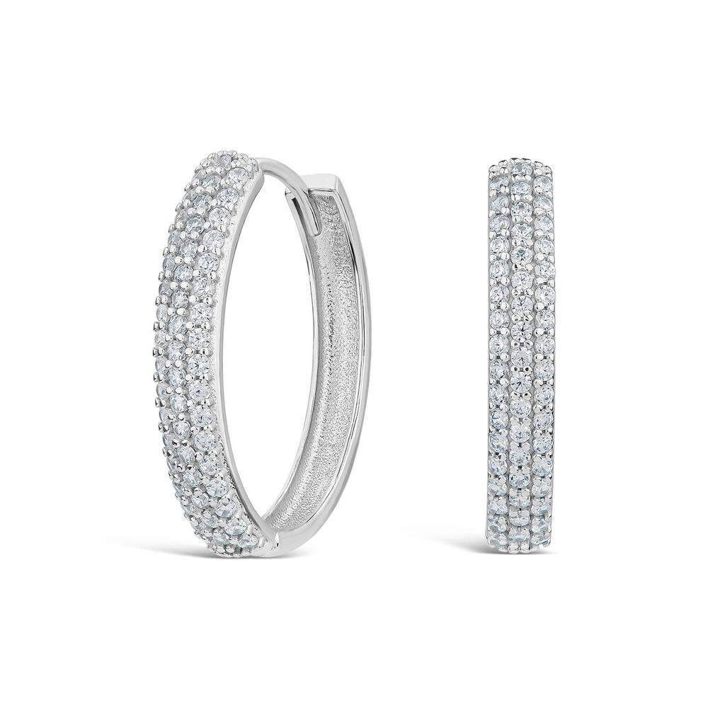 9ct Yellow Gold Double Row Cubic Zirconia Oval Hoop Earrings image number 0