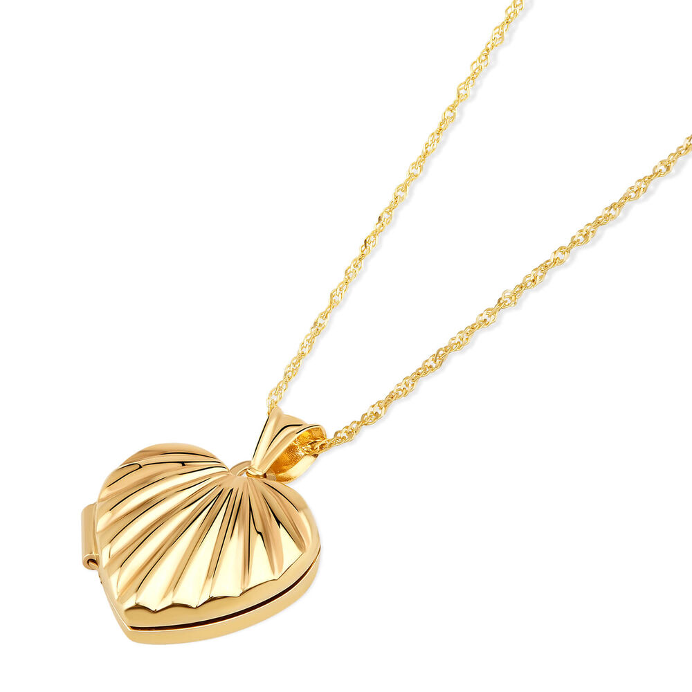 9ct Yellow Gold Ribbed Heart Locket (Chain Included) image number 2