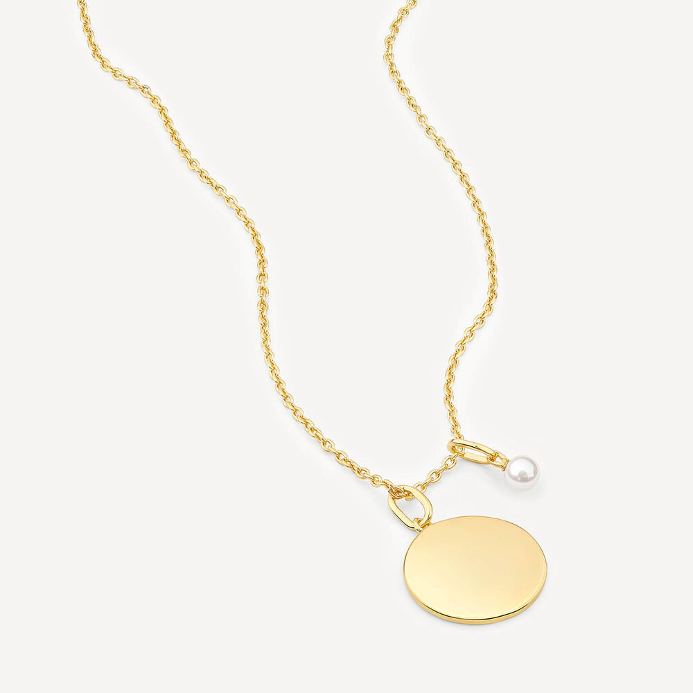 Sterling Silver Yellow Gold Plated Pearl & Disc Pendant