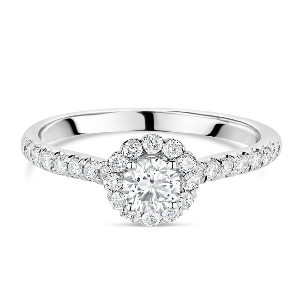 18ct White Gold 0.66ct Diamond Halo Shoulder-Set Ring image number 4