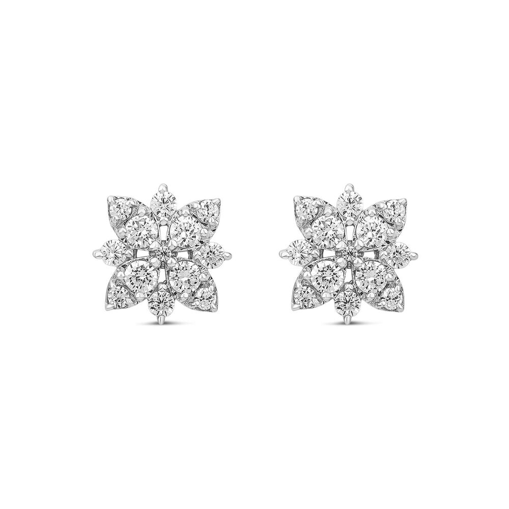 9ct White Gold Diamond Flower Cluster Stud Earrings image number 0