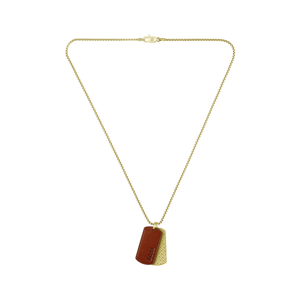 BOSS Devon Double Tag Pendant Yellow Gold Tone Stainless Steel Necklace