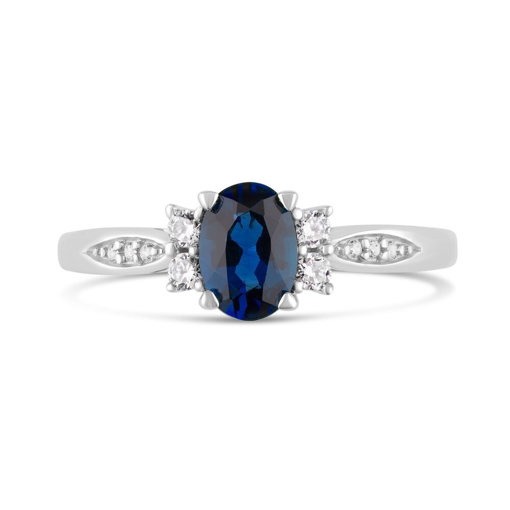 9ct White Gold Sapphire & Cubic Zirconia Sides Ring