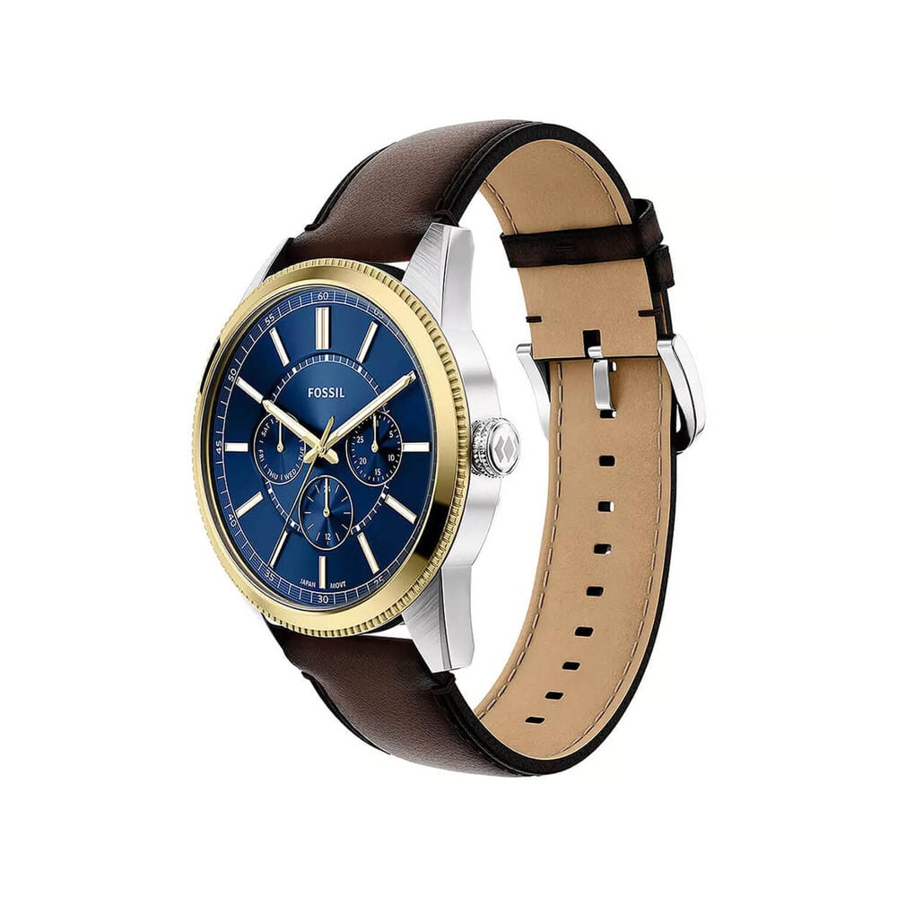 Fossil Pearson 42mm Blue Dial Brown Leather Strap Watch