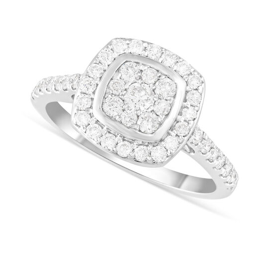 Ladies 18ct White Gold and Diamond Square Cluster Engagement Ring - Special Price