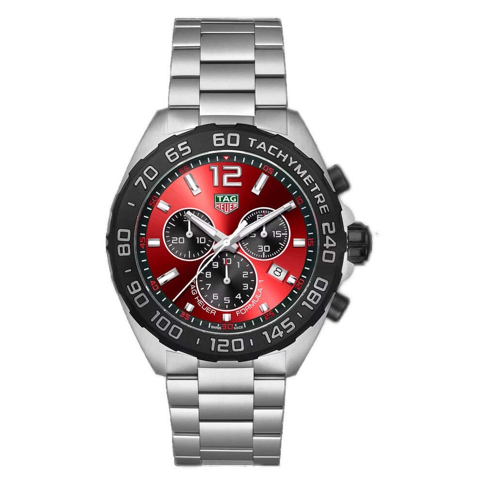 TAG Heuer Formula 1 Quartz Chronograph 43mm Red Dial Stainless Steel Bracelet Watch image number 0