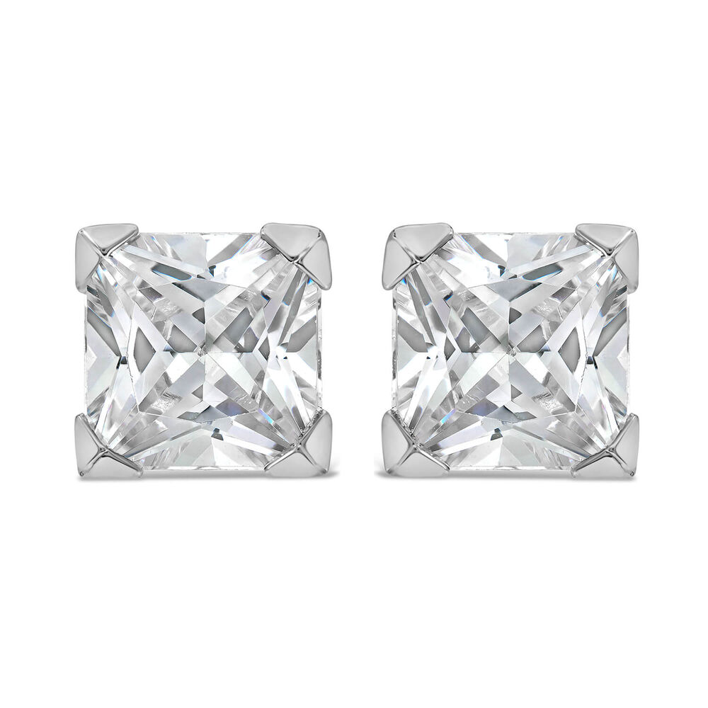 9ct White Gold 6MM Princess Cut Cubic Zirconia Stud Earrings image number 0