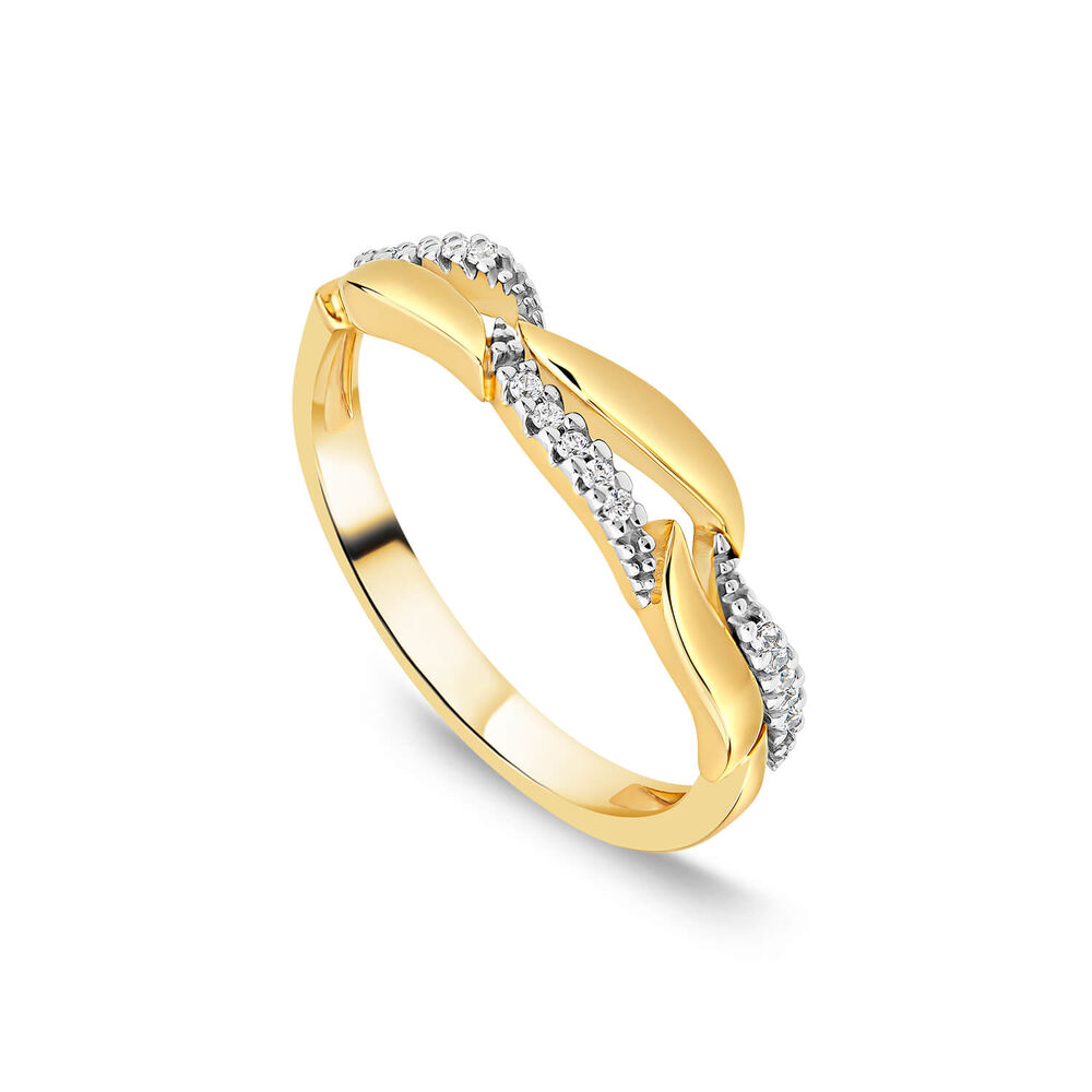 9ct Yellow Gold 0.07ct Diamond Polished Wave Ring image number 0