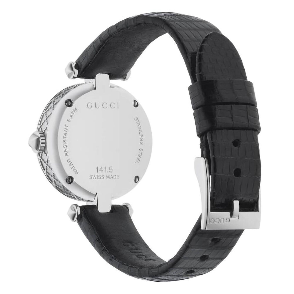 Pre-Owned Gucci Diamantissima 27mm MOP Dial Diamond Black Leather Strap Watch