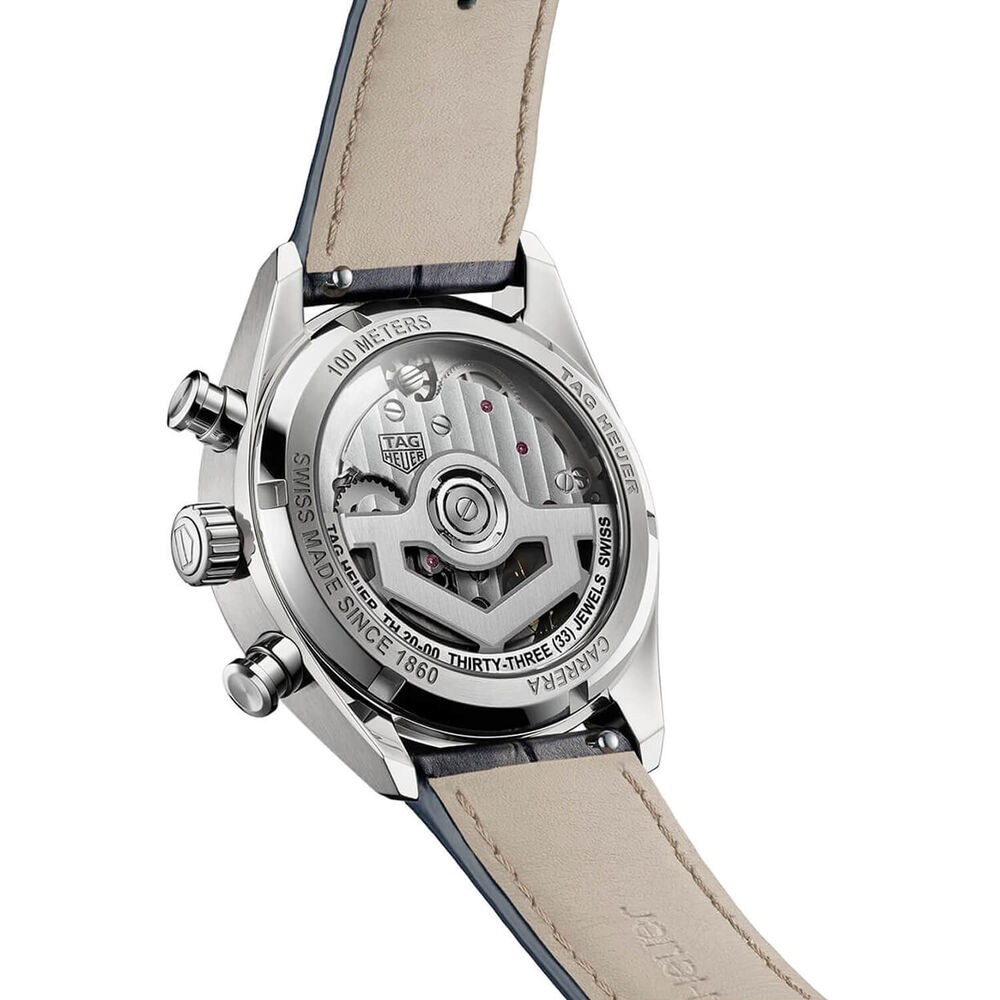 TAG Heuer Carrera Chronograph 39mm Blue Dial Diamond Dots Leather Strap Watch image number 4