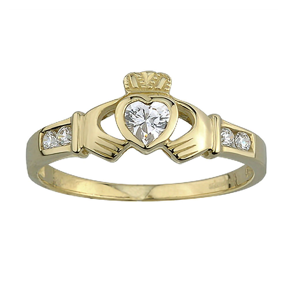 9ct Claddagh Cubic Zirconia Heart Channel Shoulders Ring image number 0