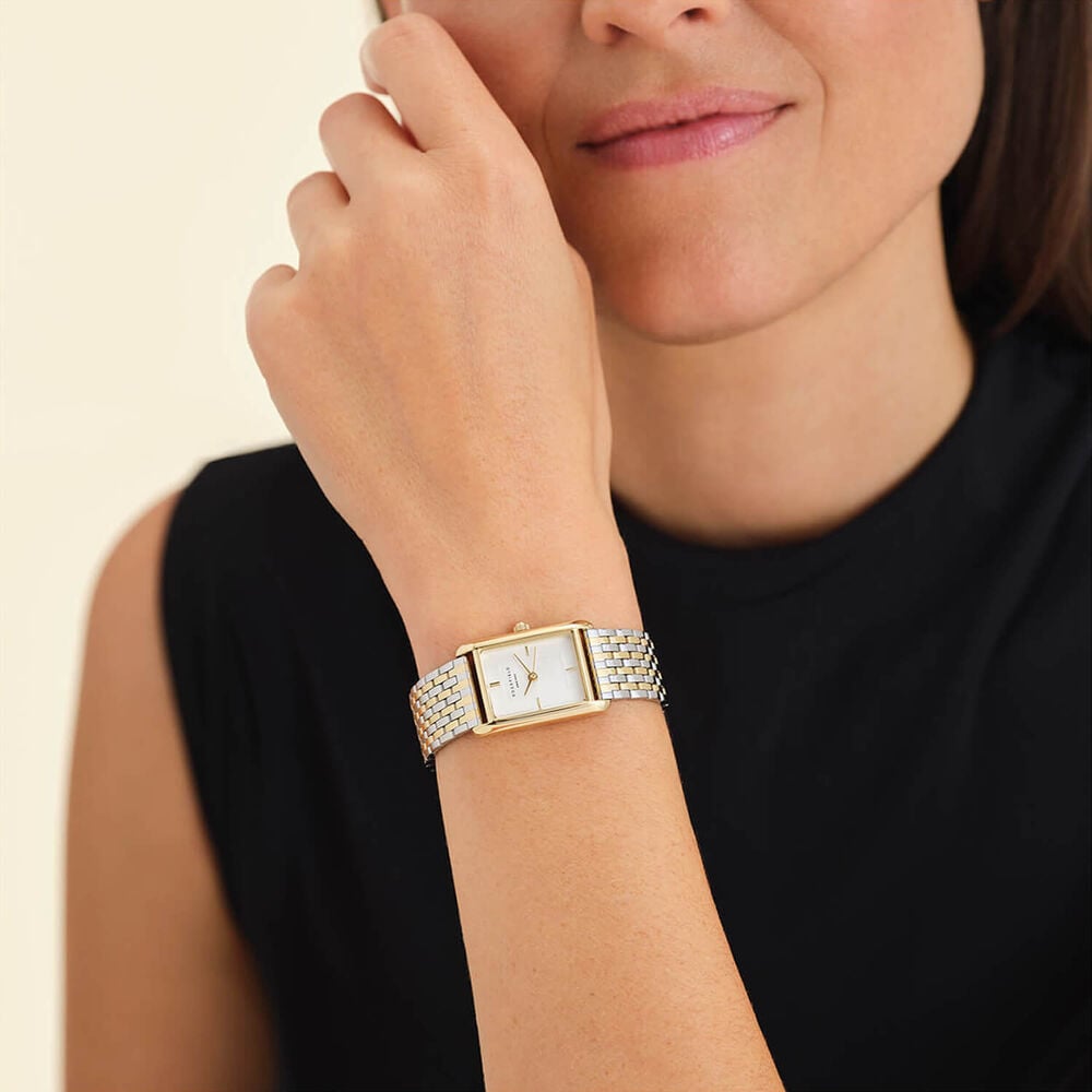 Rosefield Heirloom Duotone 23.5x30.6mm White Dial 23k Gold Plated Steel Bracelet Watch